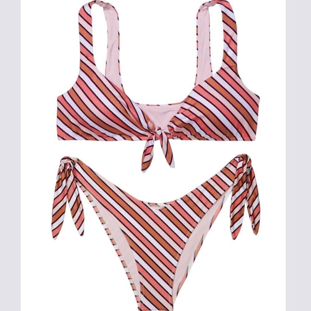 Victoria’s Secret Swim Tie-front Bralette Bikini Top & Bottom Set Warm stripes